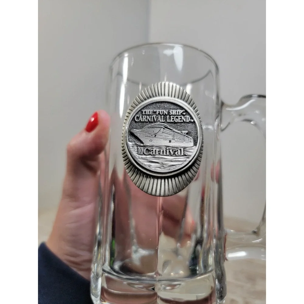 Carnival Legend Cruise Line Fun Ship Glass Beer Stein Mug Pewter Medallion Logo
